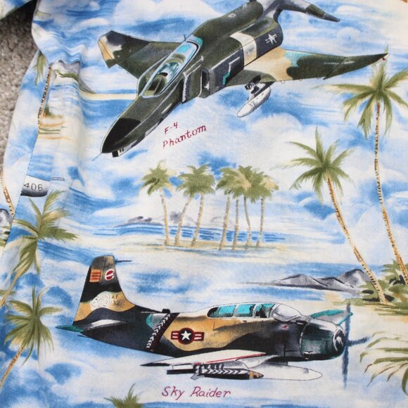 Kalaheo Hawaiian Shirt Mens XL Blue S/S WWII Bombers Fighters Planes Made in USA - Picture 7 of 14